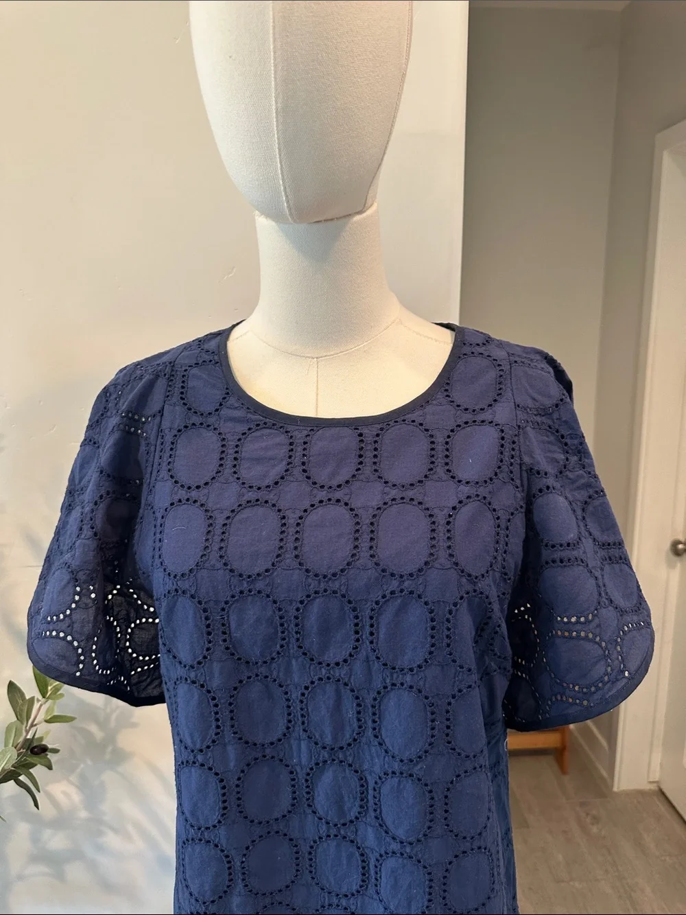 J.Crew Navy Eyelet Flutter Sleeve Shift Dress